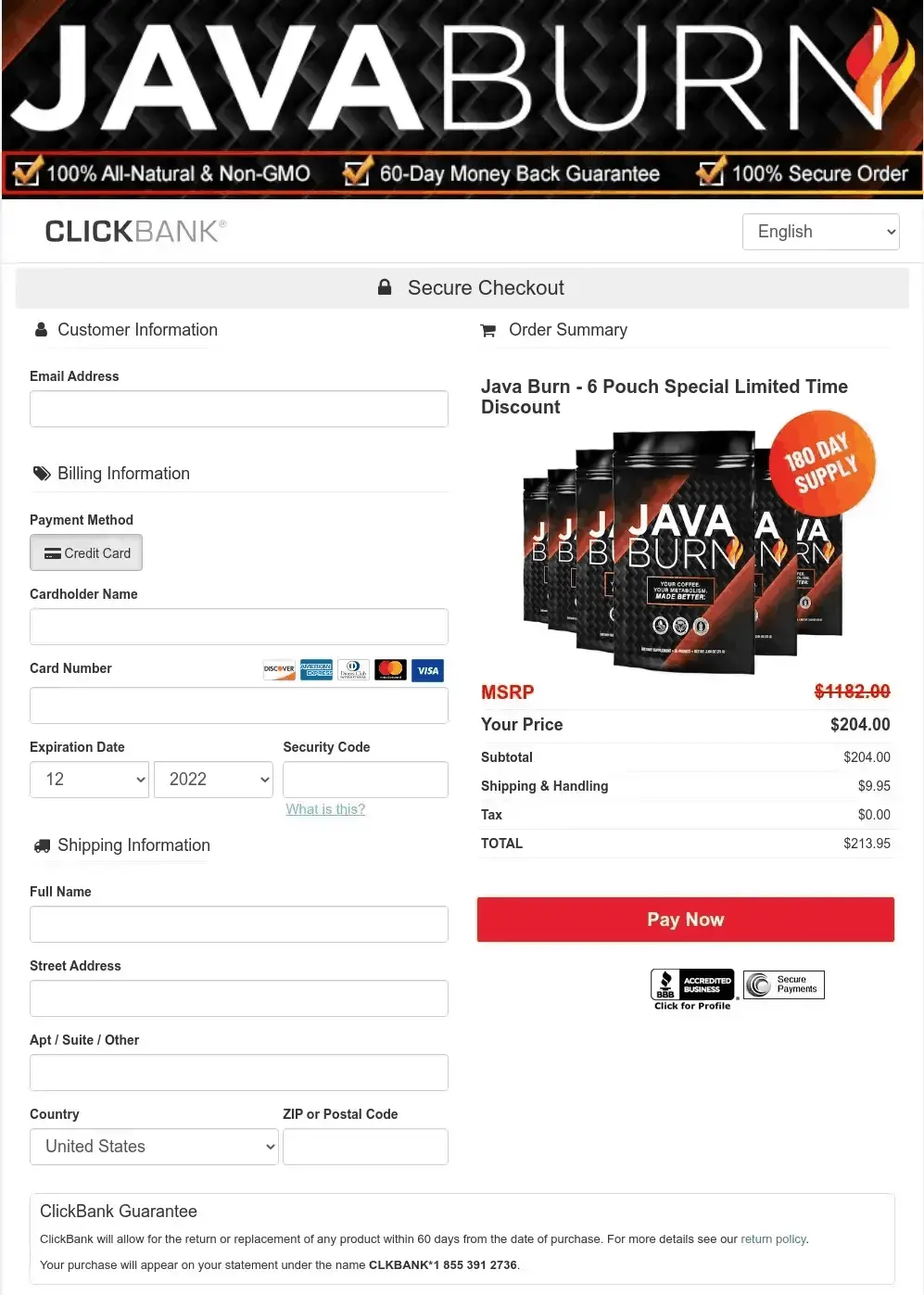 Java Burn-checkout page